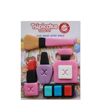 קישוט מבצק סוכר - סט אביזרי איפור - ורוד