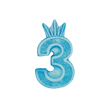 קישוט בצק סוכר אכיל - מספר 3 תכלת מטאלי