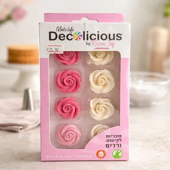 קישוט בצק סוכר ורדים קטנים 8 יח' ללא גלוטן